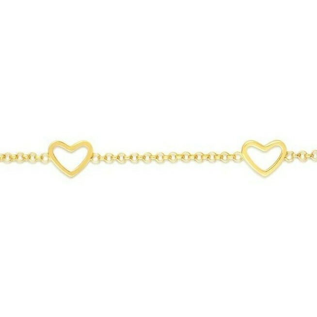 14k Yellow Gold 6″ Child Shiny Fancy Heart Bracelet with Lobster Clasp 1.4Grams