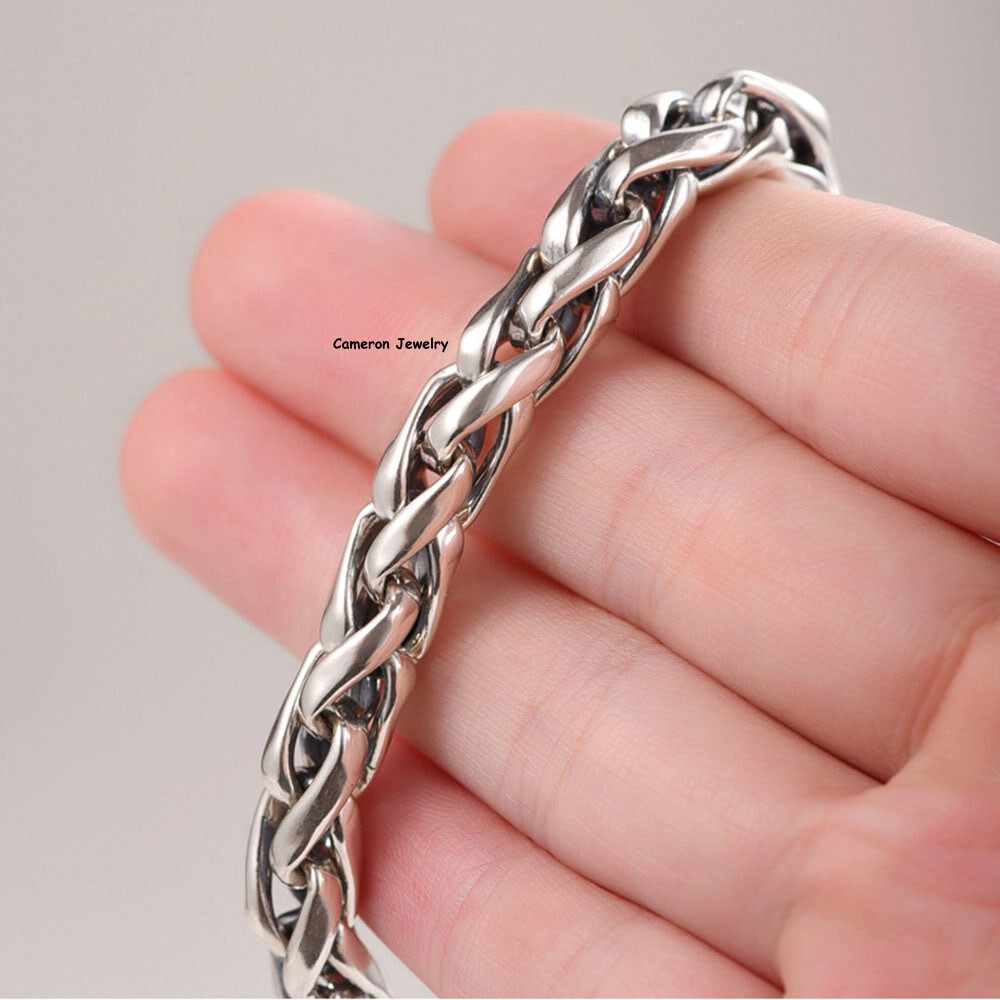 Solid S925 Sterling Silver Chain Men Women 6mm Wheat Link Necklace 20-30in L