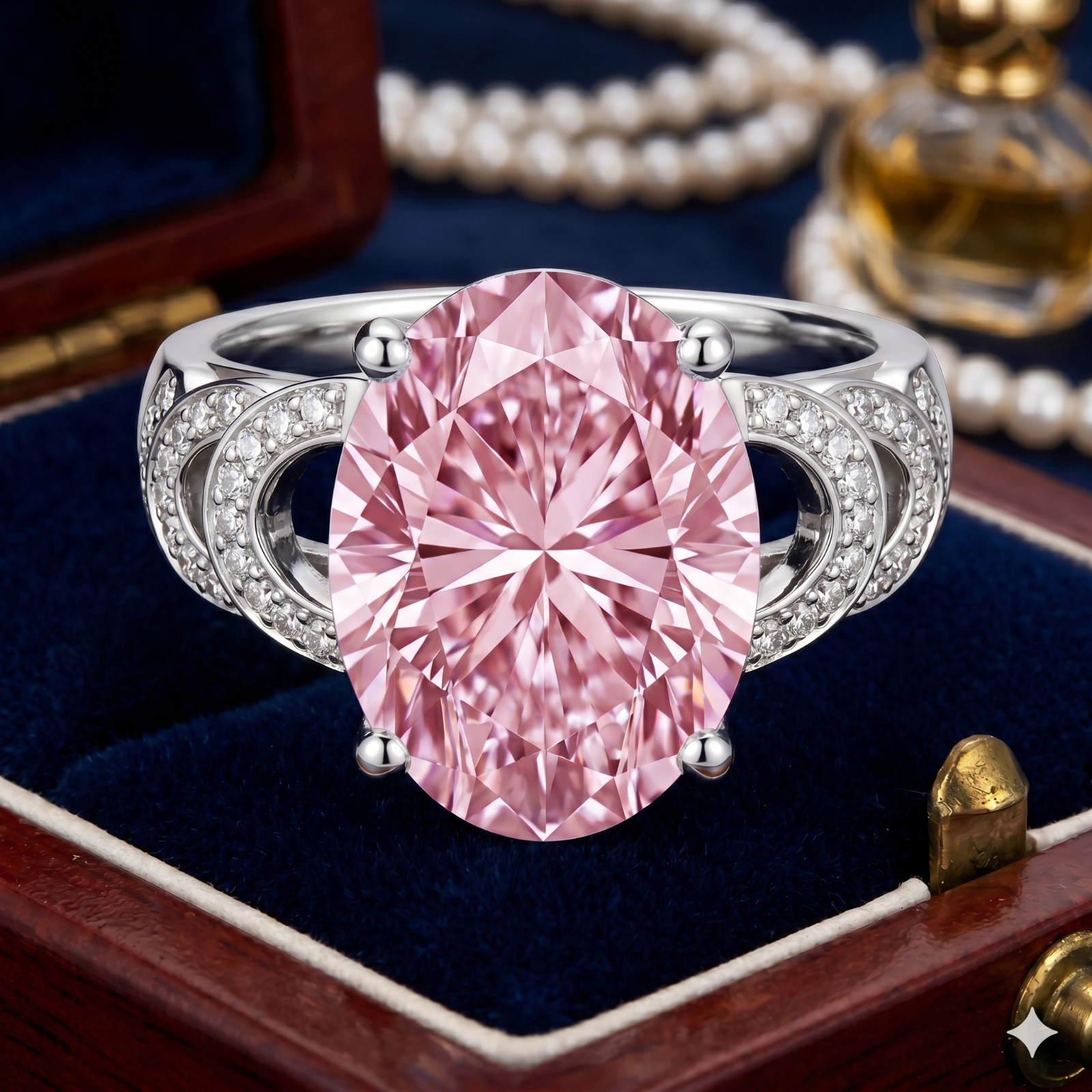 RARE 7.00 Ct Certified Oval Cut Pink Natural Diamond Ring White Gold Finish
