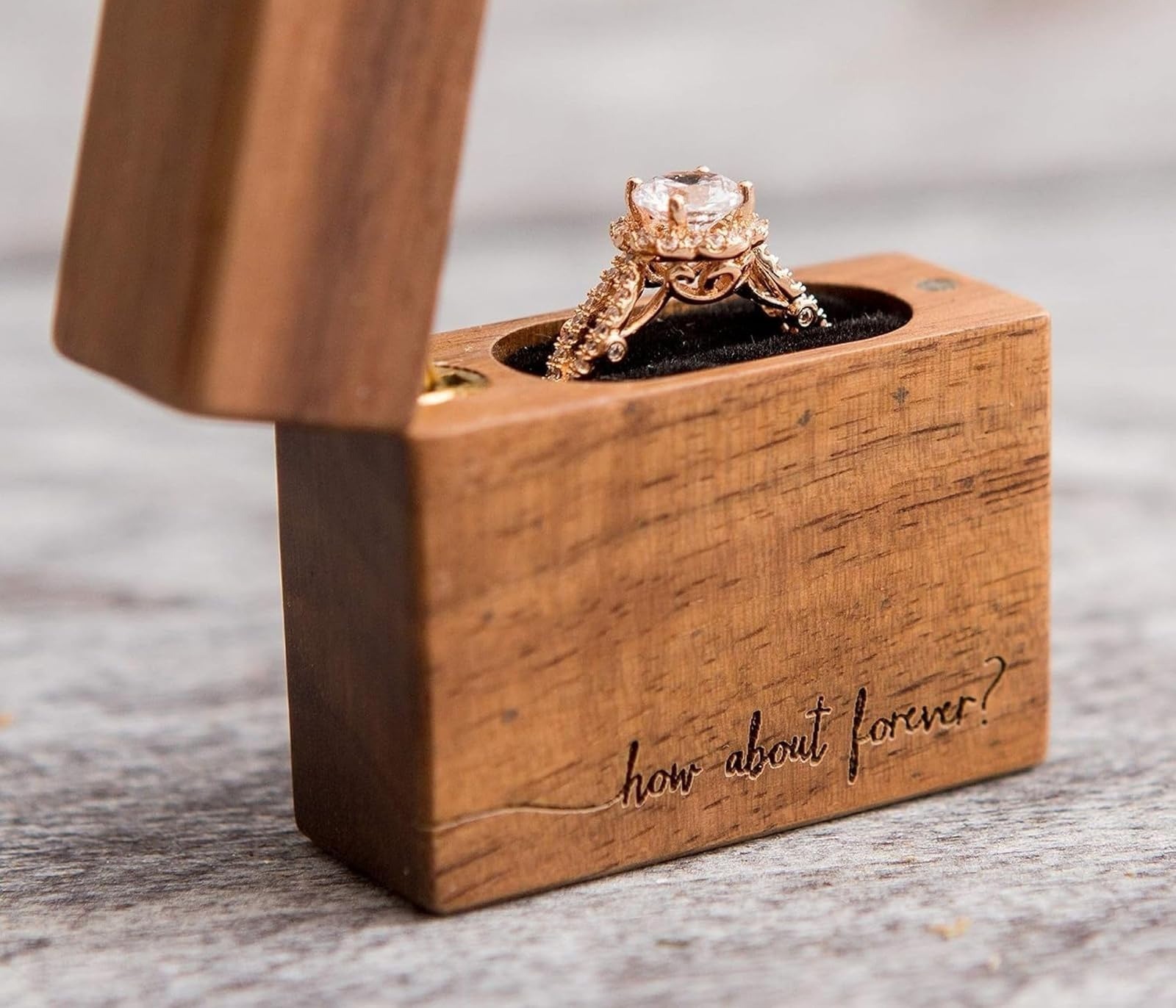 How About Forever Slim Walnut Wood Engagement Ring Box – Magnetic Pocket Wooden