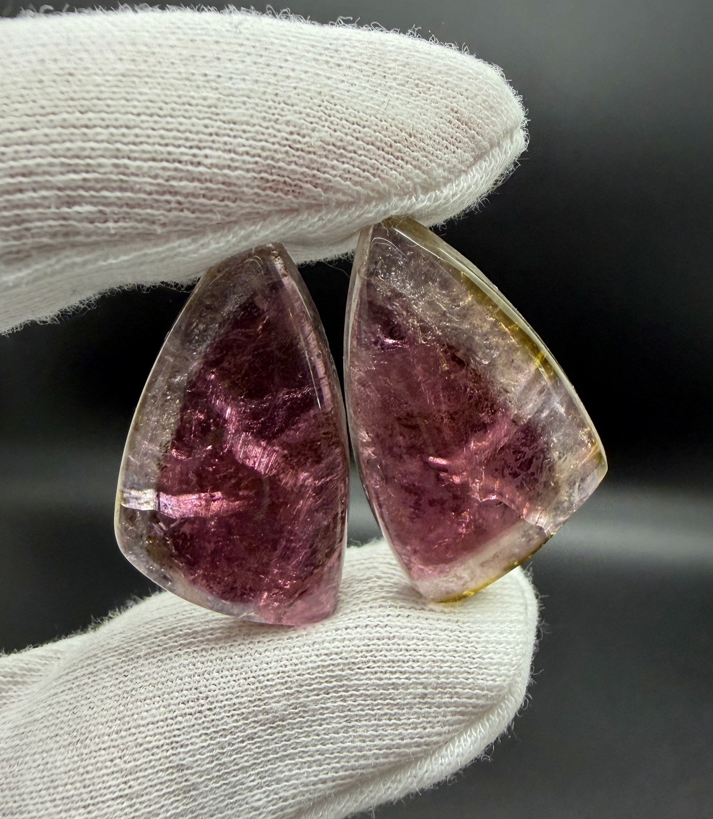 Natural Pink Bi-Color Elbaite Tourmaline Cabochon Pair 49 Ct Malkhan Russia