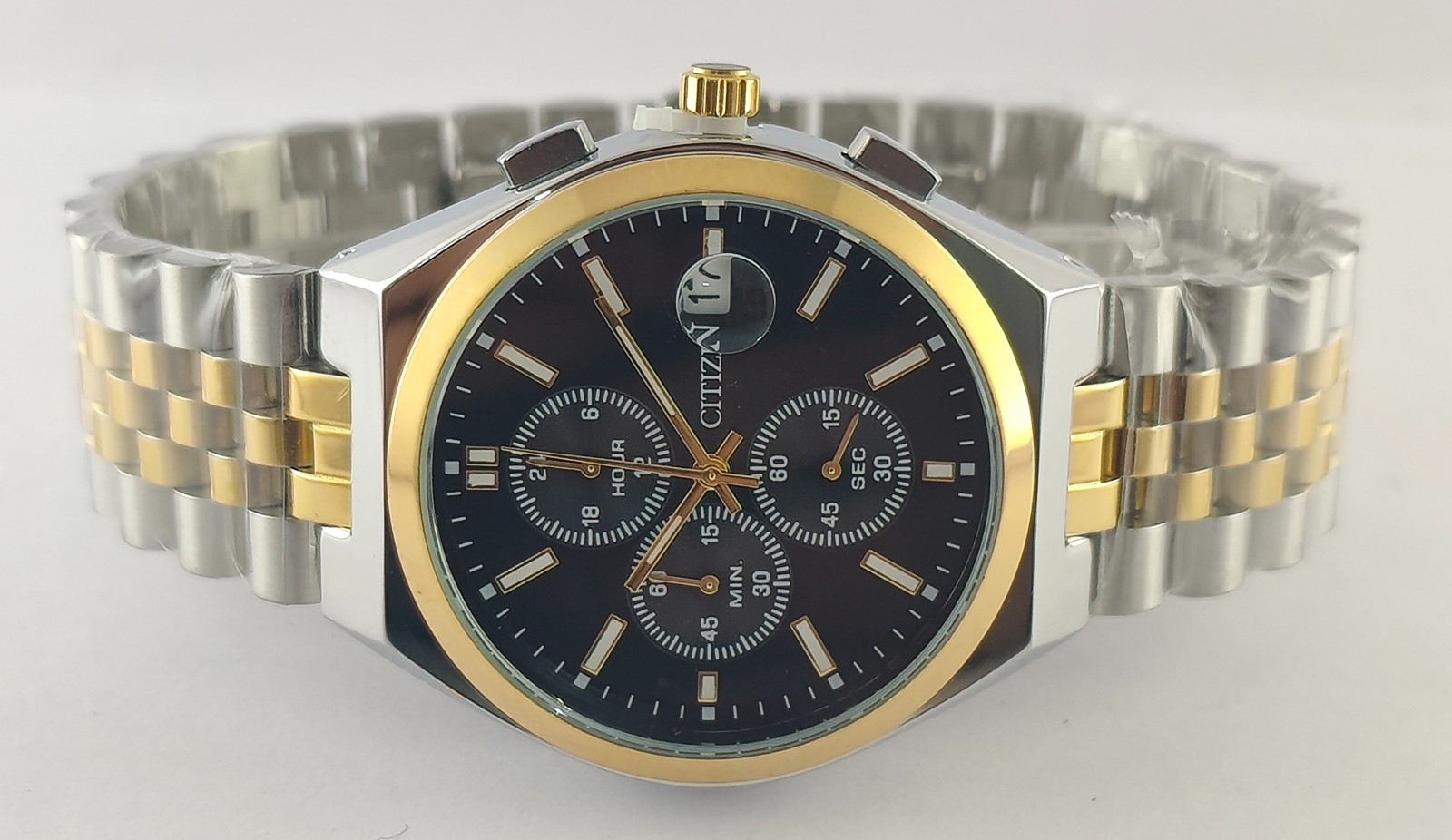 Citizen Chronograph Quartz Black Dial All Working Men Wristwatch Pre-Owned