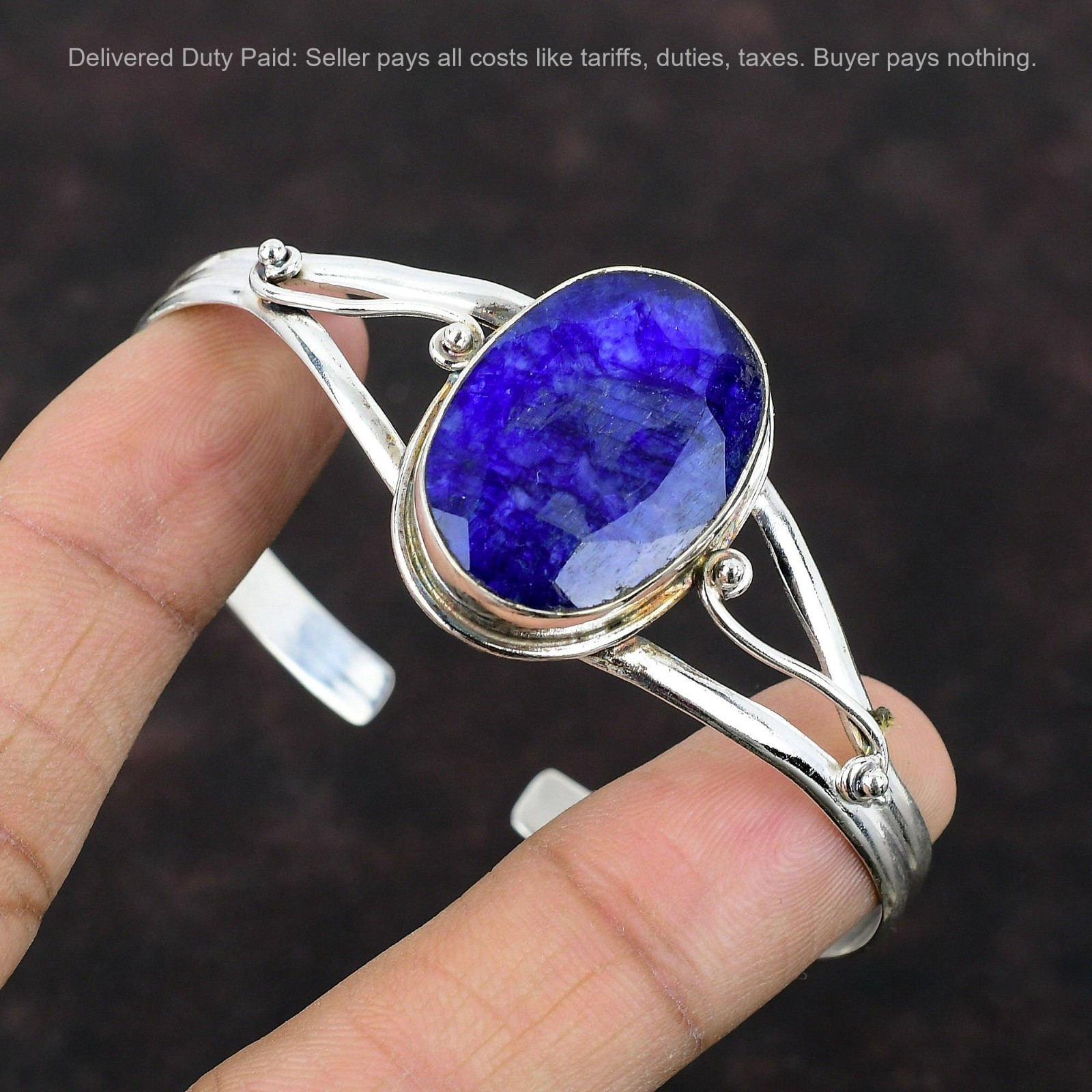 Oval Natural Blue Saphire 925 Sterling Silver Birthday Wife Trendy Bezel Bangle
