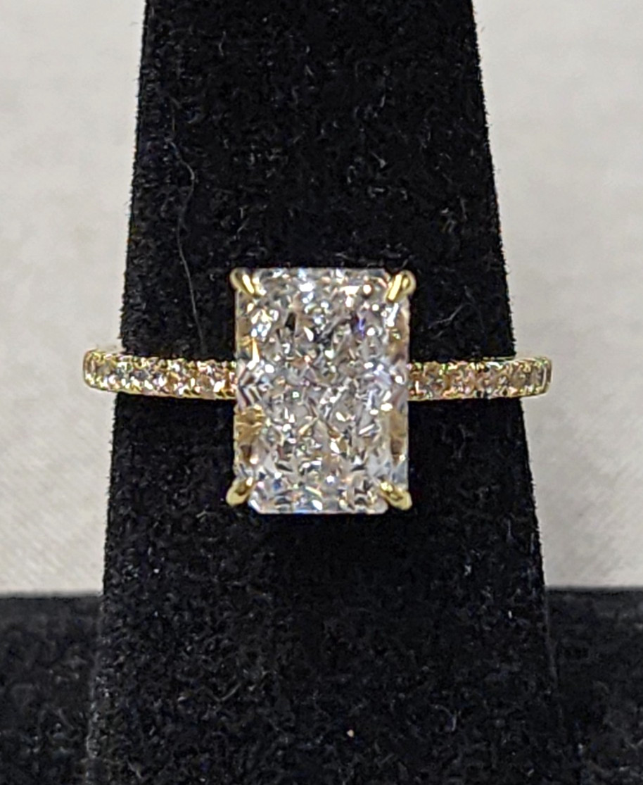 Maxine 18K Gold Plated Elegant Radiant Cut Ring sz 7 Sterling Silver