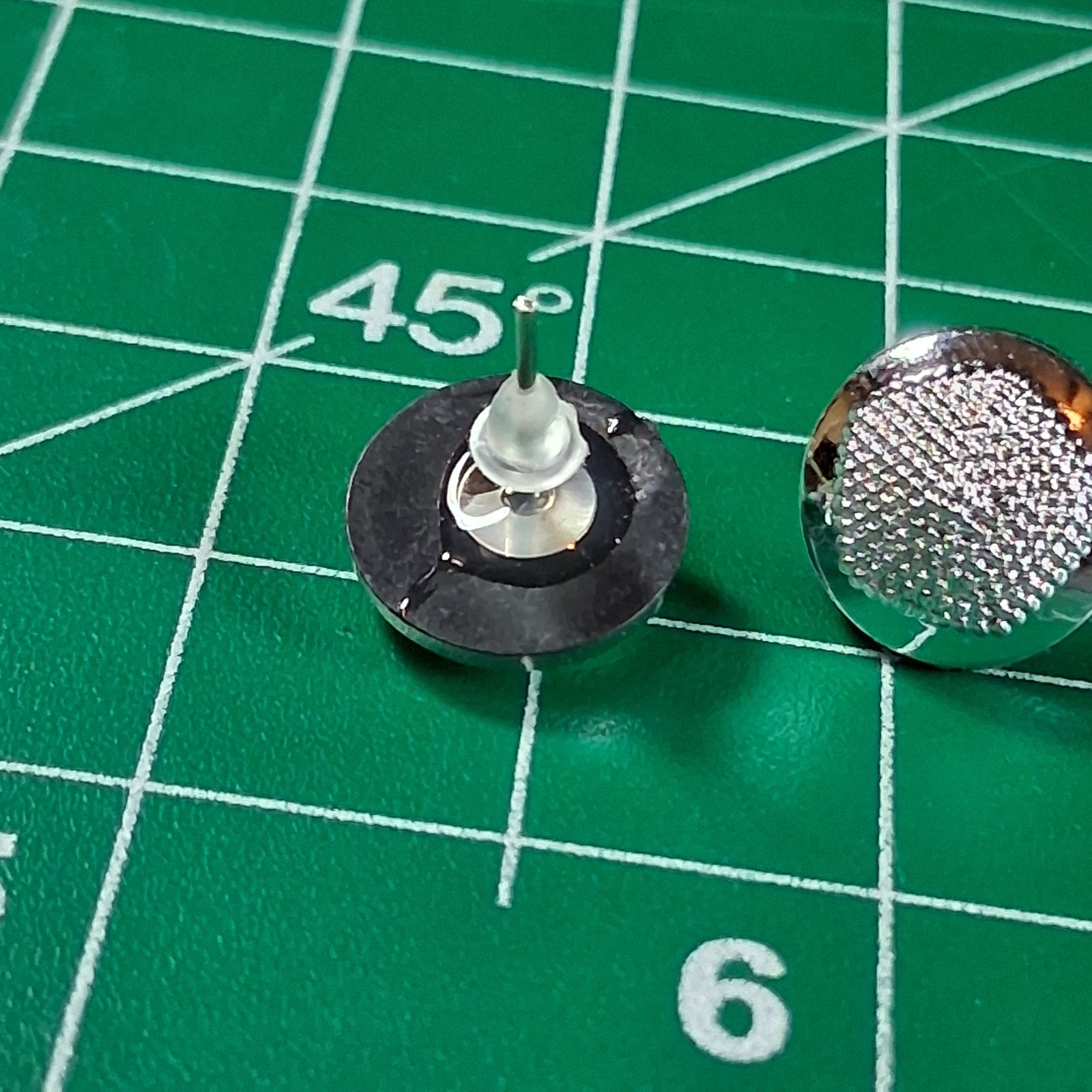 Polished Silver Tone Round Pentagon Textured Stud Earrings