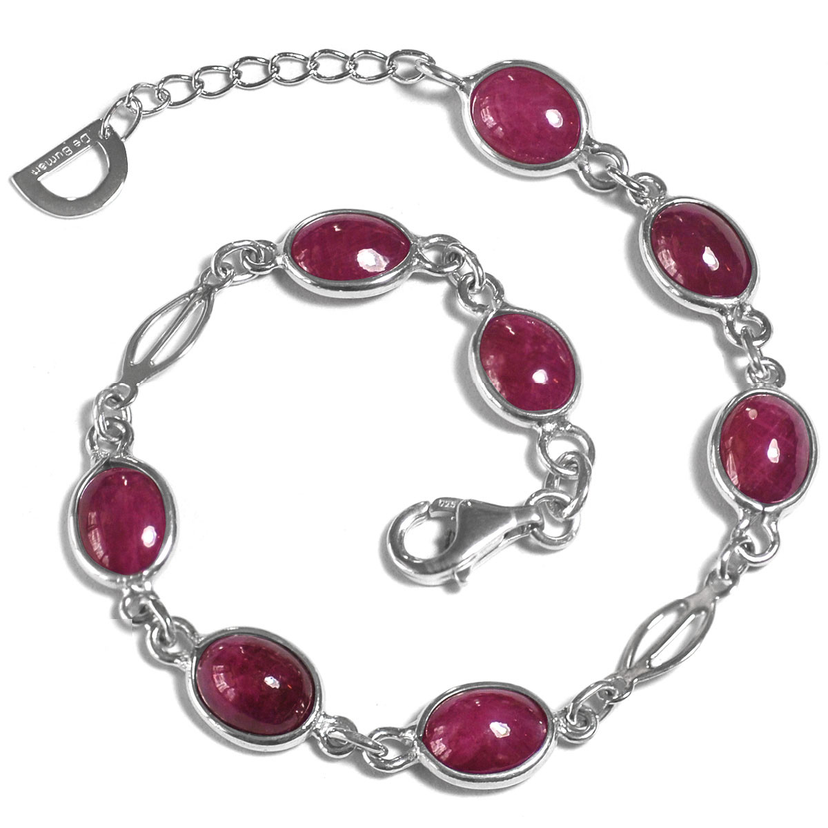 De Buman 12.38g Sterling Silver Natural Ruby Bracelet, 8.5 inches