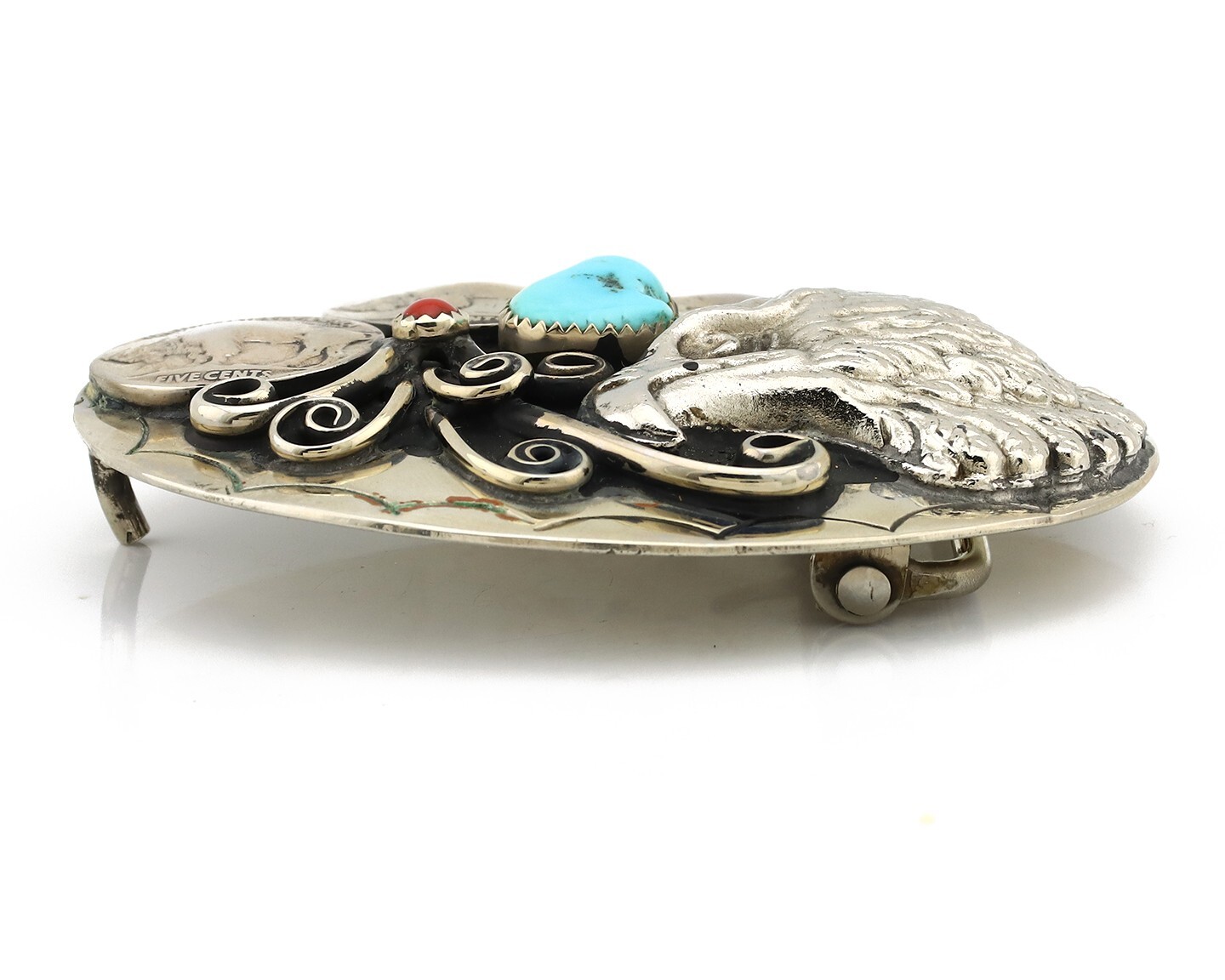 Navajo Eagle Belt Buckle Nickle Silver Gemstone Handmade Native American C.80’s