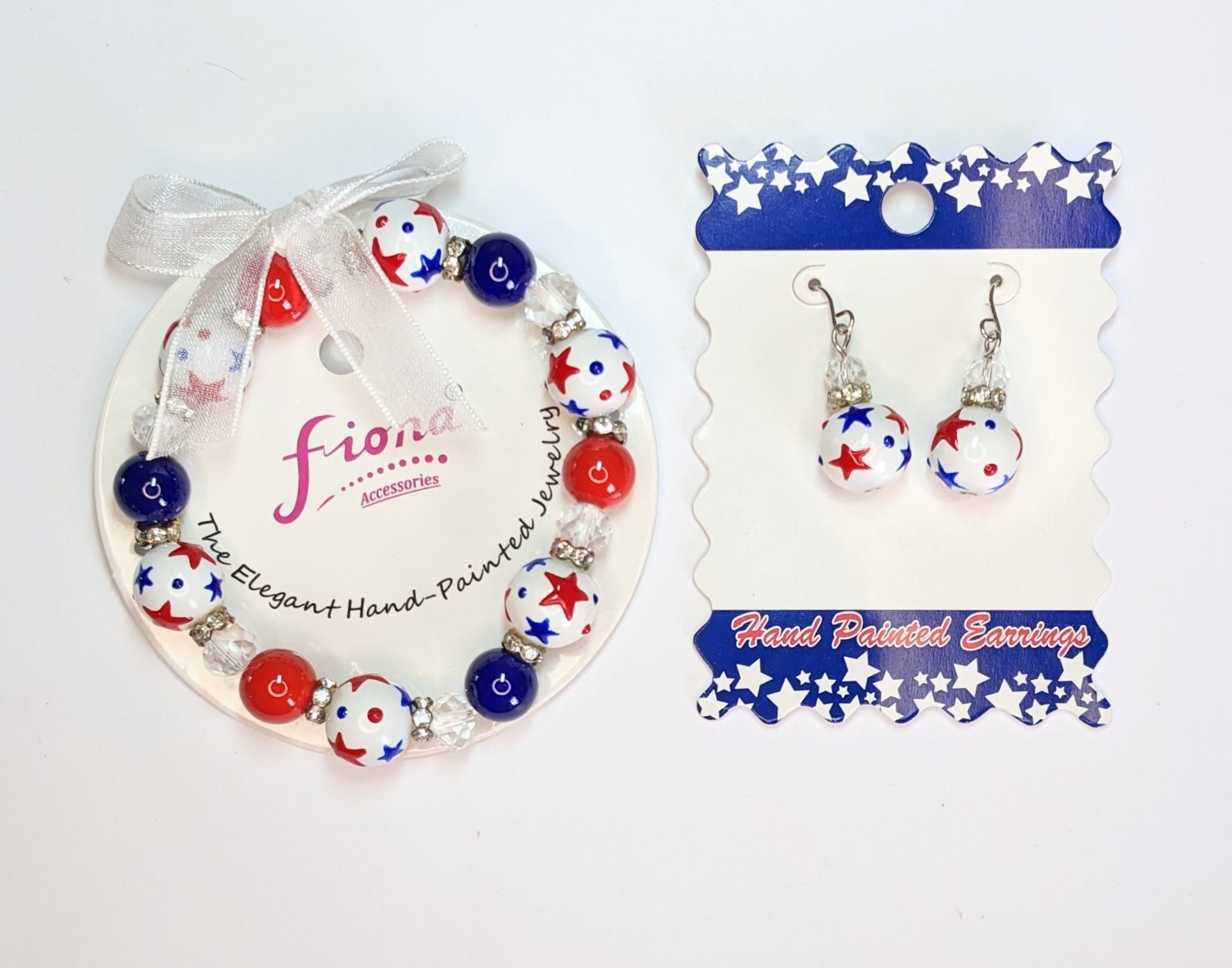 4th of July Bracelet Earring set RWB Stars Beaded Stretch Bracelet Earrings