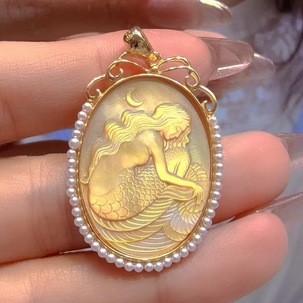 925 sterling silver yellow Cameo shell vintage jewelry Pendant estate jewelry