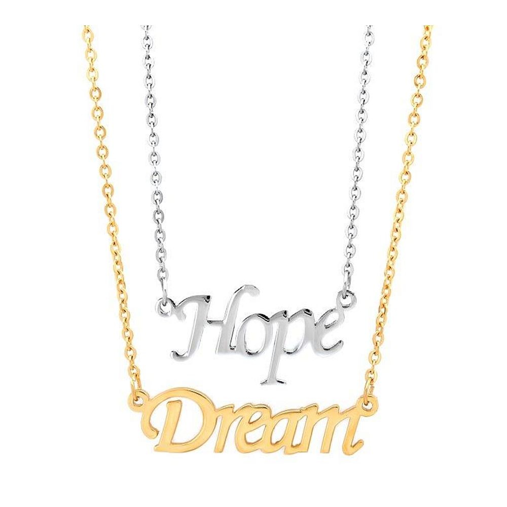 2-Tone Fashion Stainless Steel Hope and Dream Double Necklace Set 16 Inch Chain