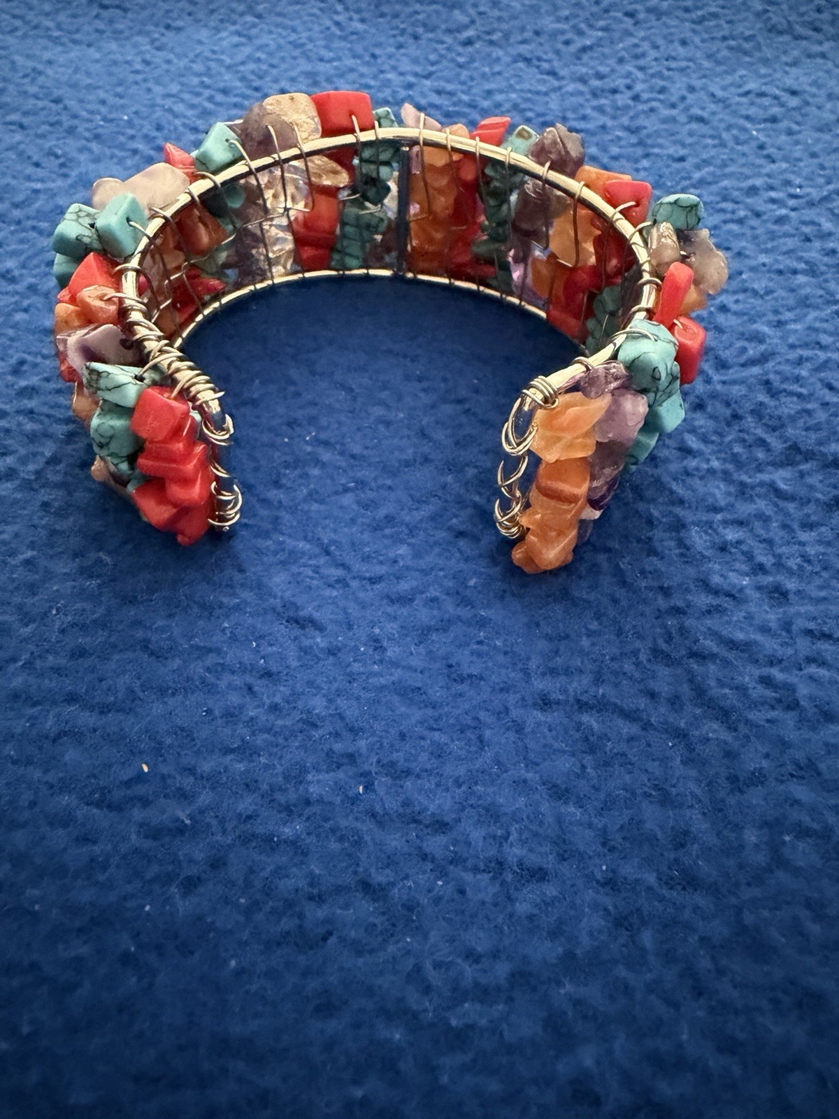 Multicolor Corals Bangle Set In Silver Vintage