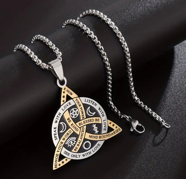 New Gold Witch’s Irish Protection Triquetra Trinity Knot Pendant Necklace Goth