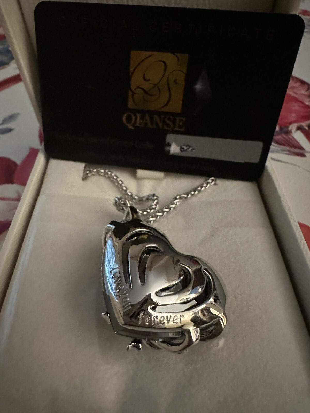 Qianse Swarovski Blue Heart of the Sea Pendant W Bow “Love You Forever” Necklace