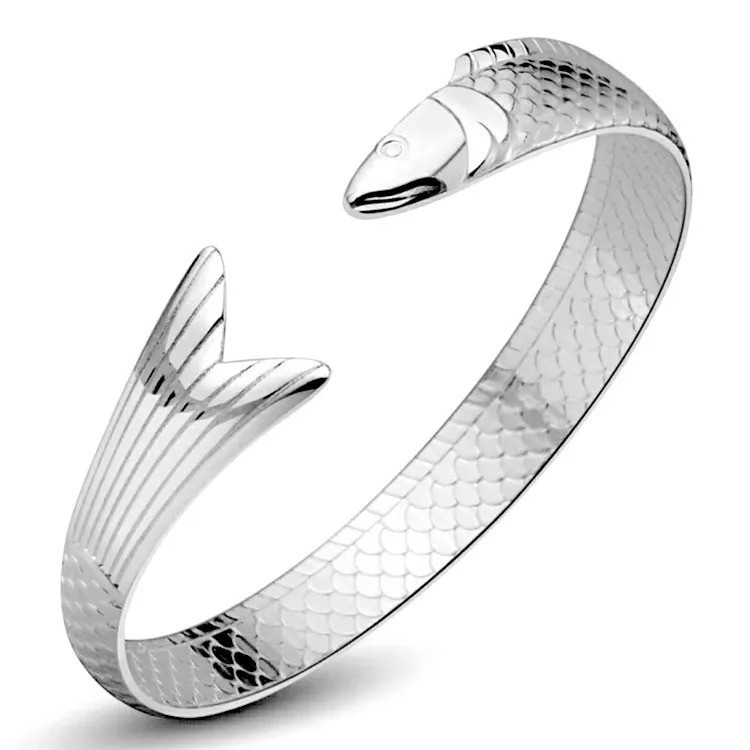 925 Sterling Silver Dragon Fish Bracelet Lucky Fortune Adjustable Bangle Gift