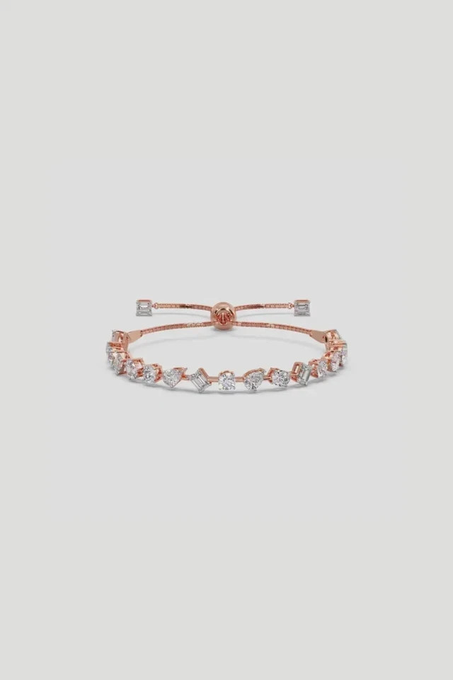 Adjustable Tennis Bracelet 3Ct Multi Cut Lab Grown Diamond/CVD In 14k Rose Gold