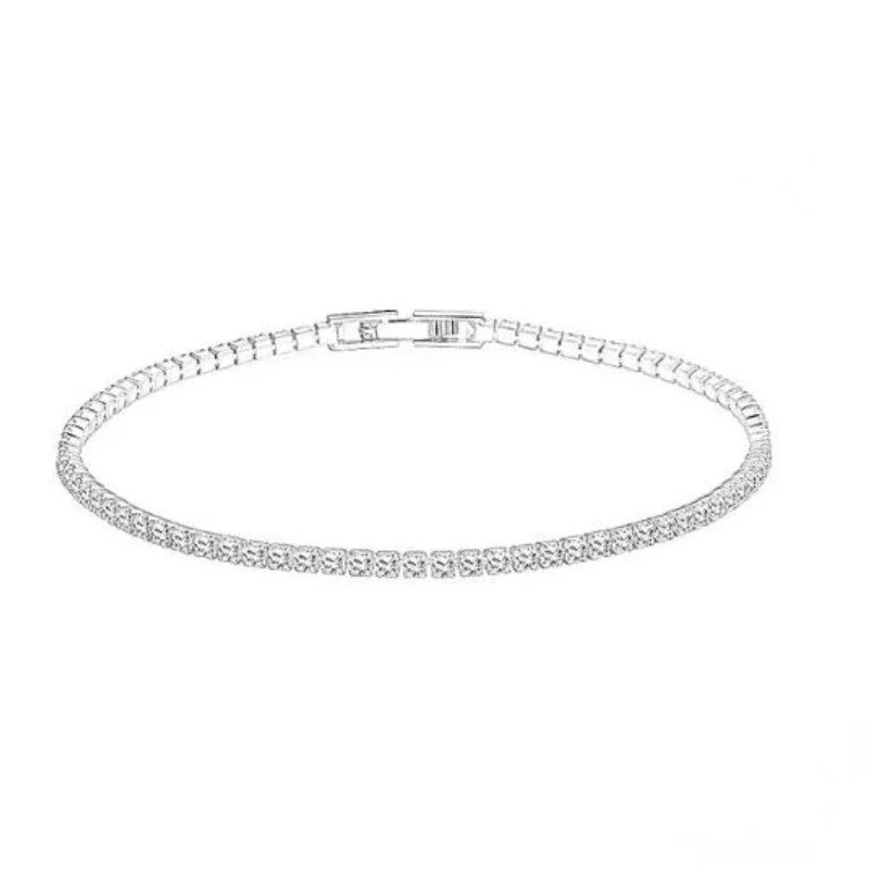 925 Sterling Silver Tennis Bracelet 2mm Zirconia 16–19cm Anniversary Gift