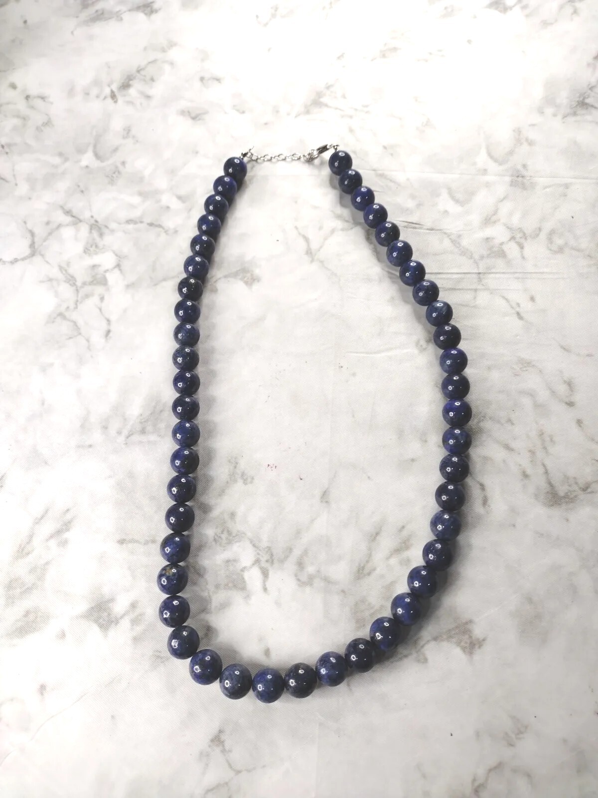 BBJ Sterling Silver 925 Bangkok Blue Lapis Lazuli Round Beaded Necklace