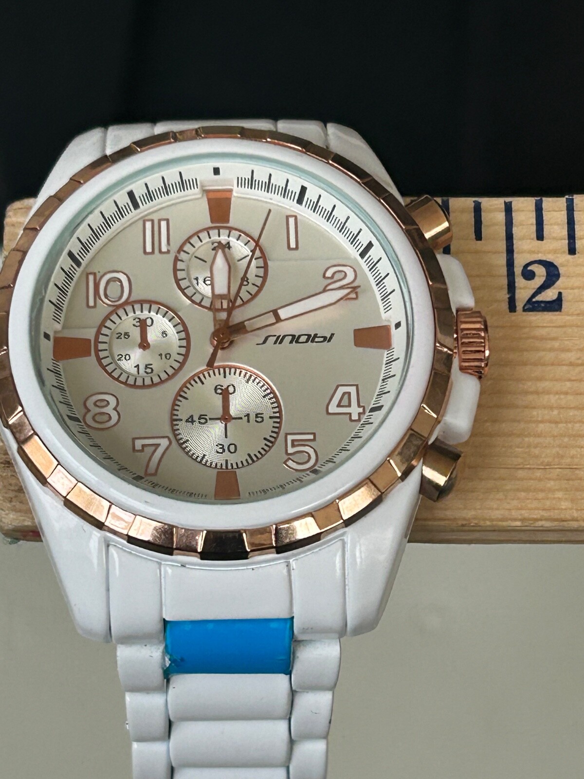 Sinobi Chronograph Watch Mens Stainless Steel White Tone Quartz Casual Big Dial