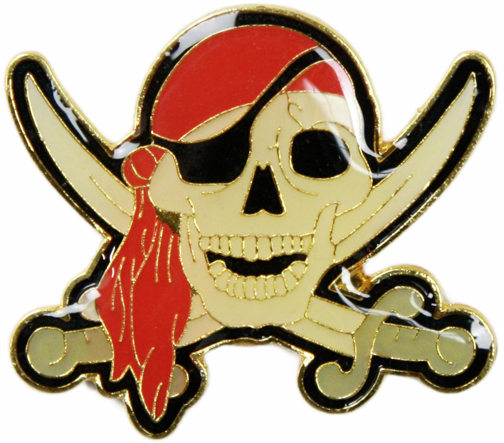 Enamel Pin – Jolly Roger Pirate Skull Eyepatch Bandana Sword Nautical Sea Outlaw