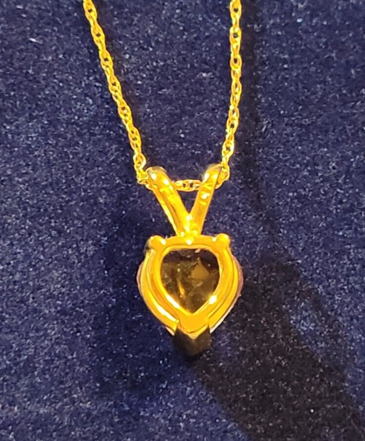 14k Yellow Gold Heart Shaped AMETHYST Pendant w 18″ Rope Chain 2 Cts 1.81 grams