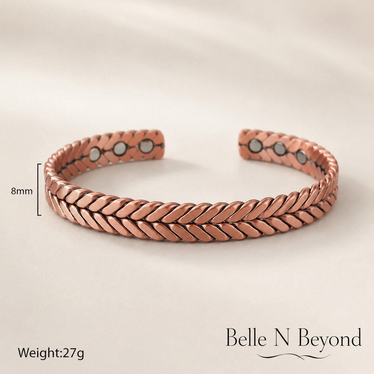 Pure Copper Magnetic Bracelet Adjustable Braided Cuff 6 Magnets Unisex