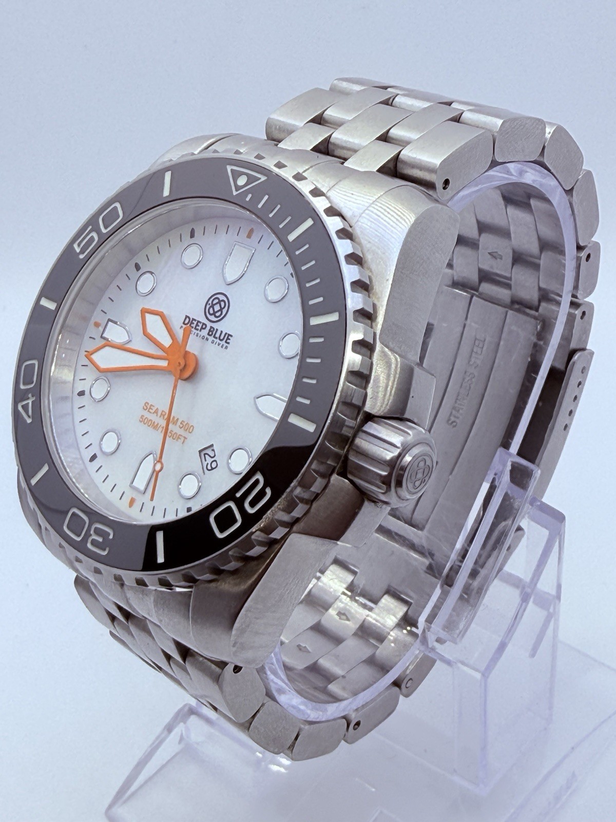 DEEP BLUE SEA RAM QUARTZ DIVE WATCH-WHITE MOP DIAL‼️NEW🔋