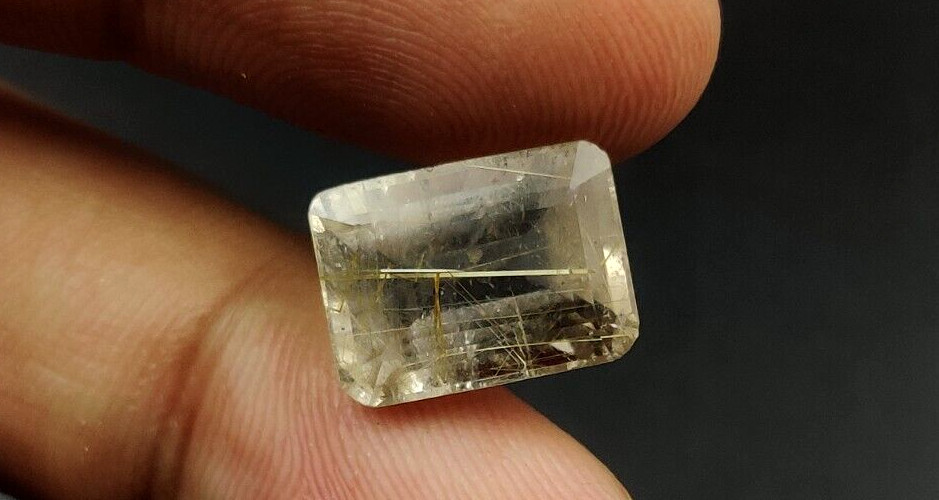 8.7Ct Natural Rutilated Quartz Faceted Cut Emerald 13.7X10mm Loose Gemstone W142