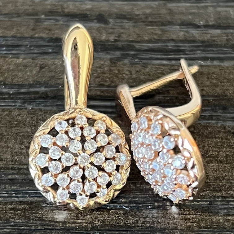 Gold Tone Round Simulated Crystal Leverback Dangle Earrings