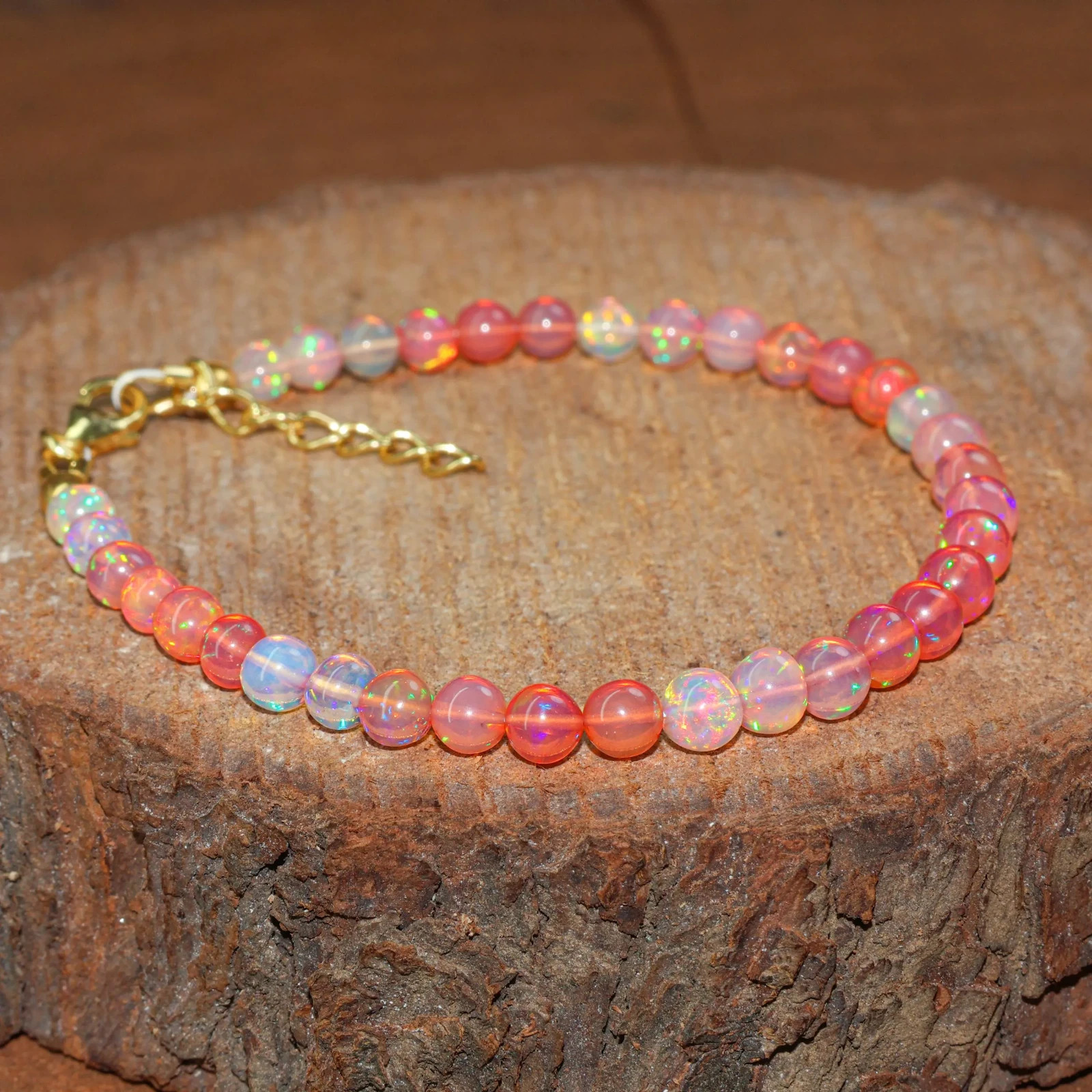 Ethiopian Opal Beaded Bracelet: Sterling Silver, October Birthstone