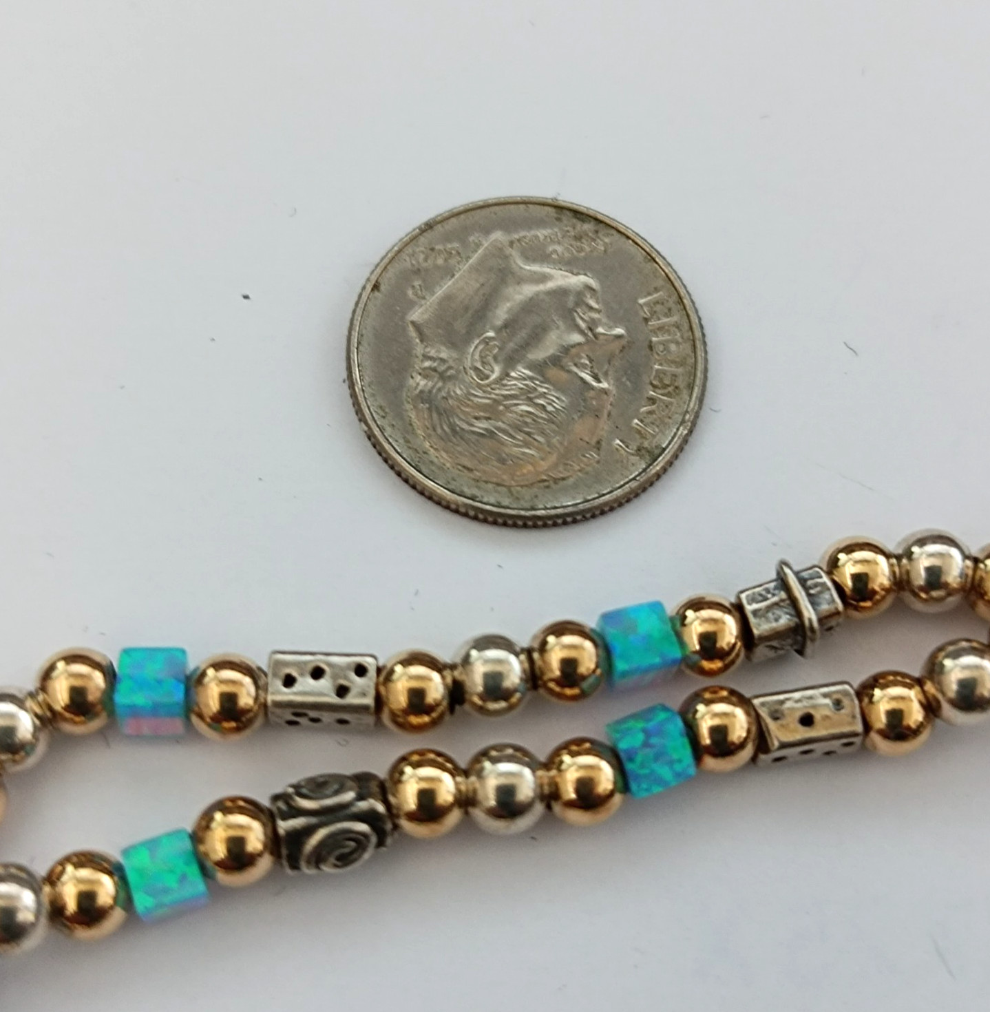Israeli Modernist Necklace Sterling Silver Gold Filled Artisan Chic Blue Stone