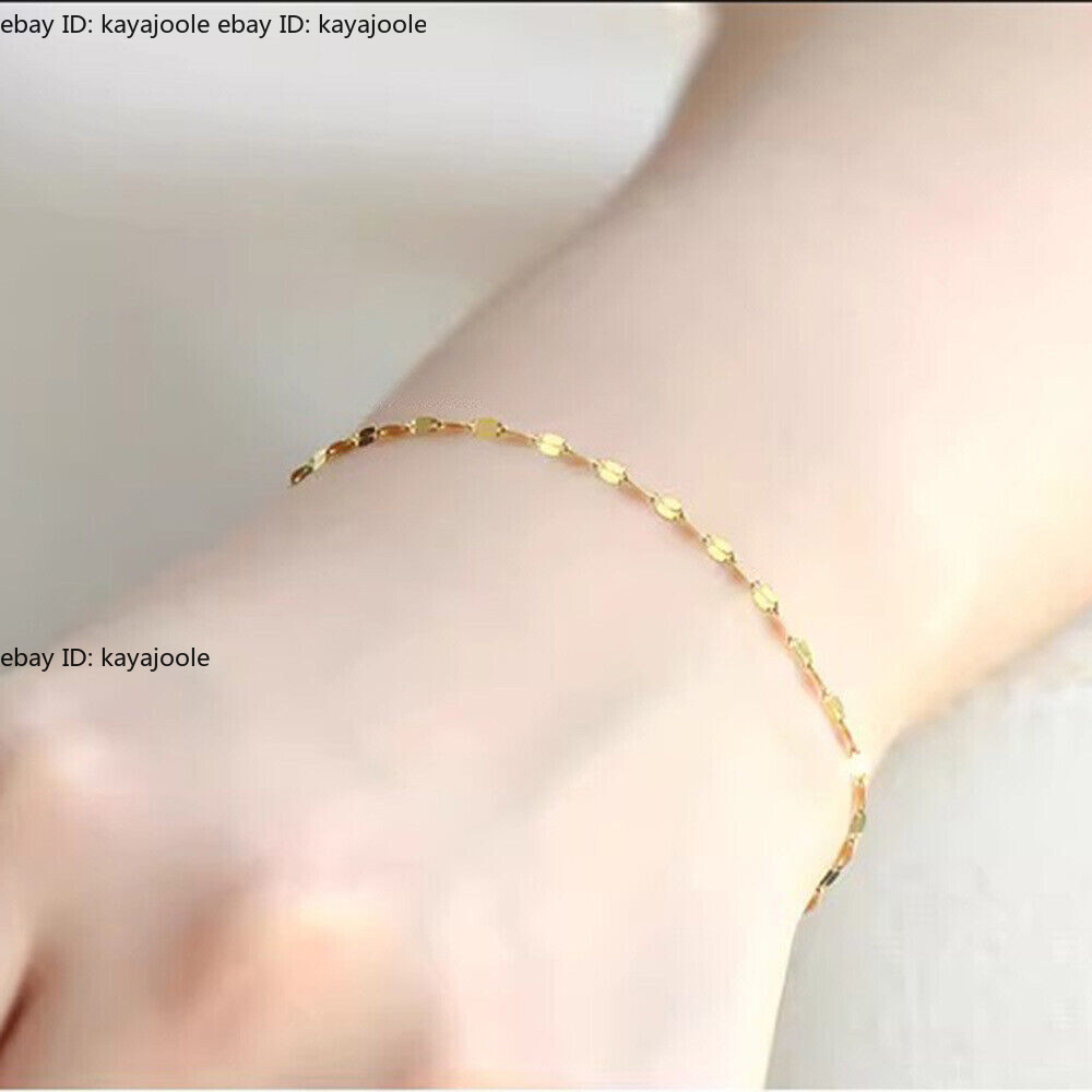 Pure Au750 18K Yellow Rose Gold Chain 1.4mm Kiss Lip Link Bracelet 6.3-7.1inch
