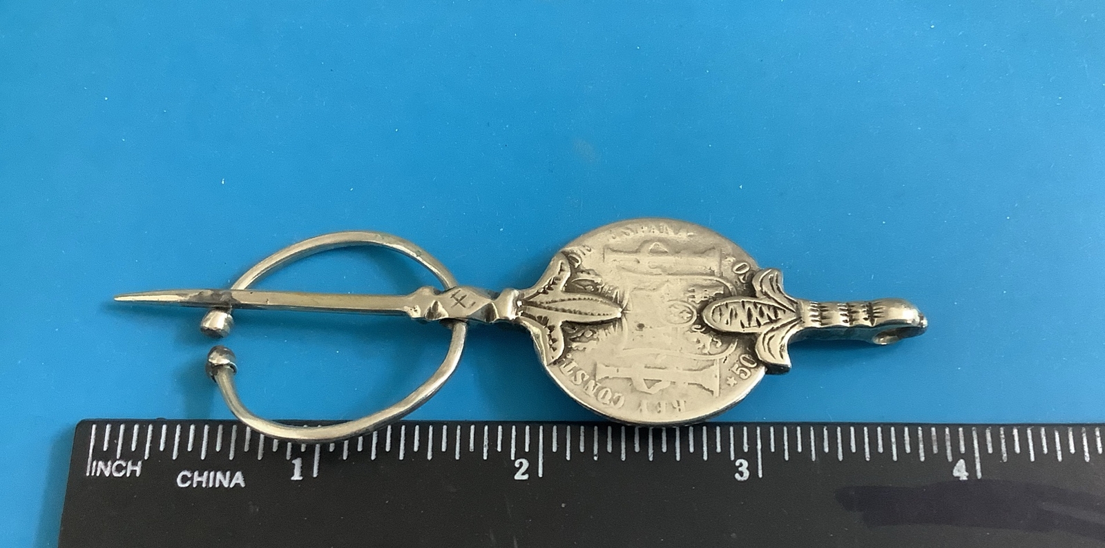 Antique Woman Berber Fibula With Spanish Silver Coin Of Alfonso XII Coin Pin J14
