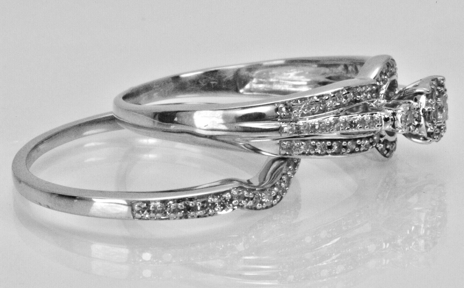 0.50ctw Round Cut Diamond Cluster Statement Ring Set 14k White Gold Lot 8