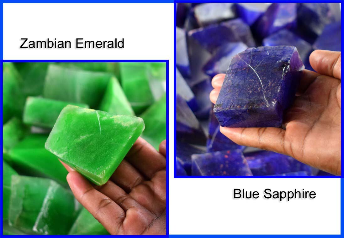 800 Carat Zambian Emerald & Blue Sapphire Gemstone Polished Rough 2 Pcs Natural