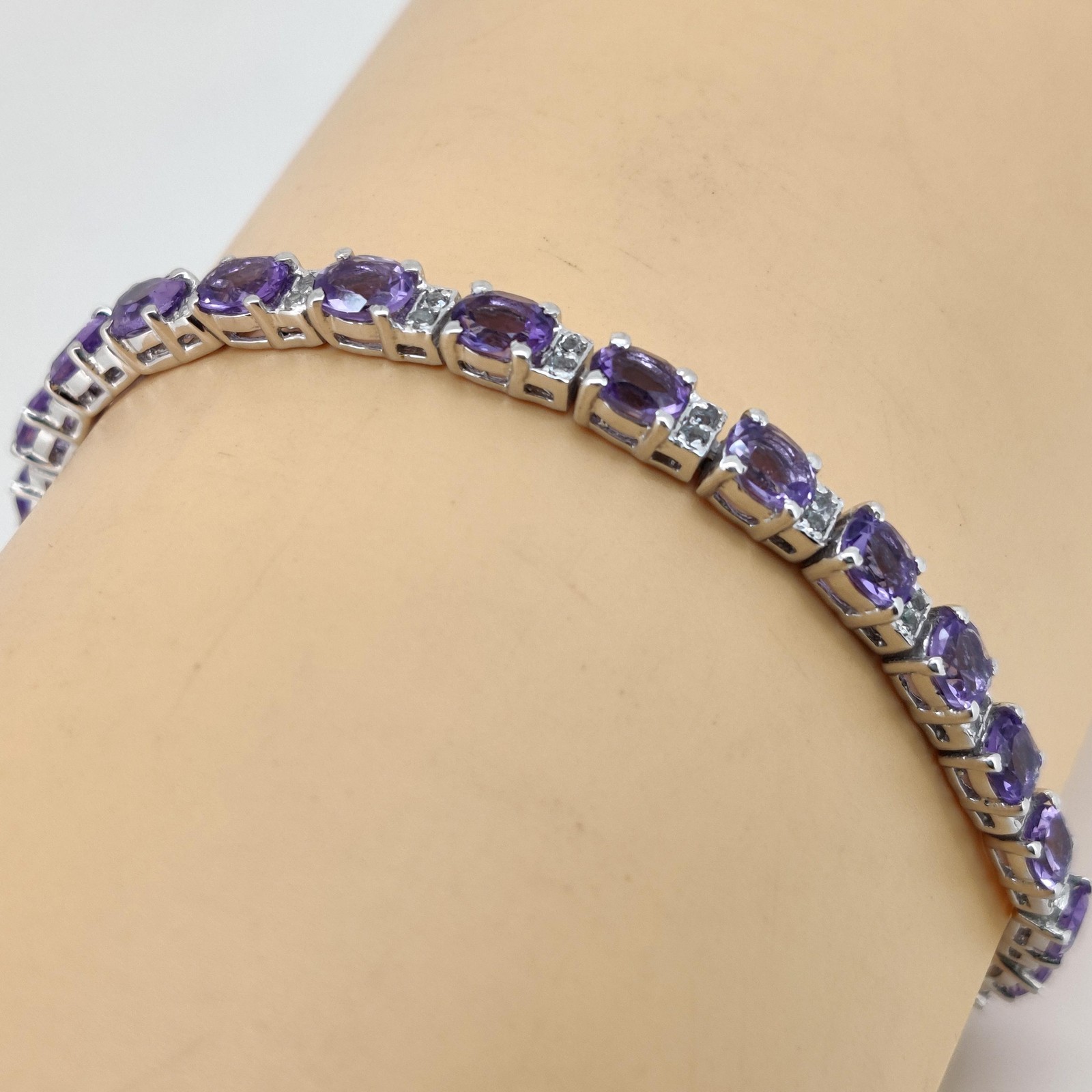 Natural Amethyst Tennis Bracelet-Sterling Silver-Oval stone-February Birthstone