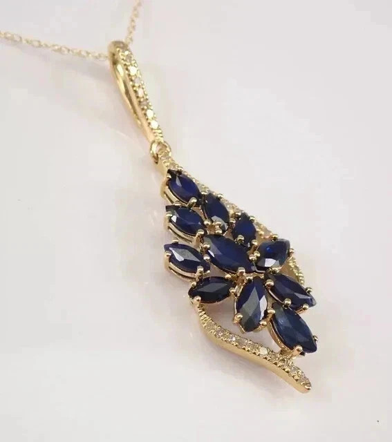 2.50Ct Marquise Cut Lab Created Sapphire Cluster Pendant 14K Yellow Gold Plated