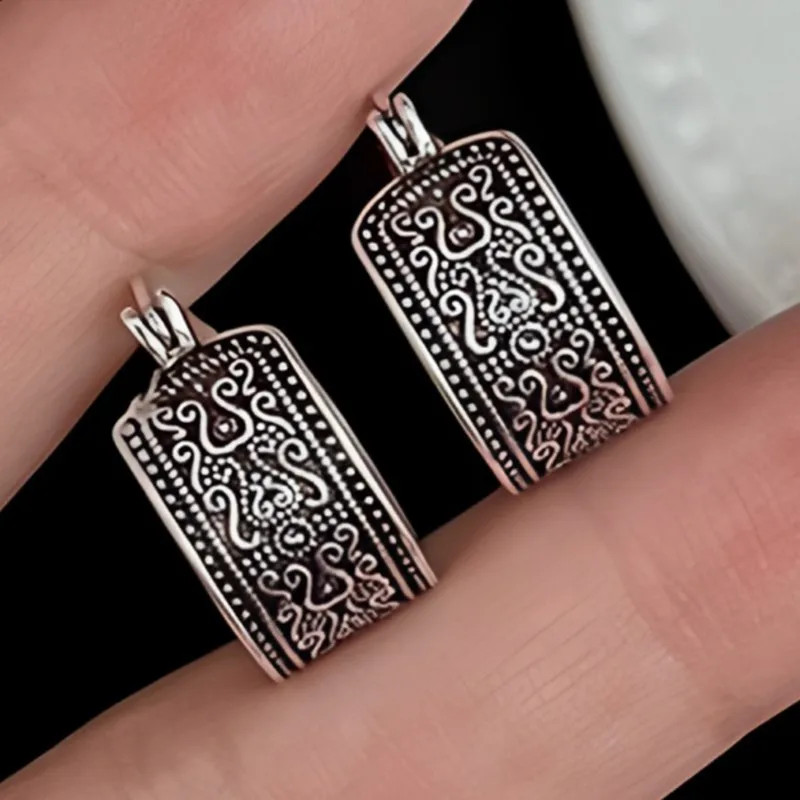 925 Sterling Silver Texture Flower Earrings For Women Gothic Trendy Simple Retro