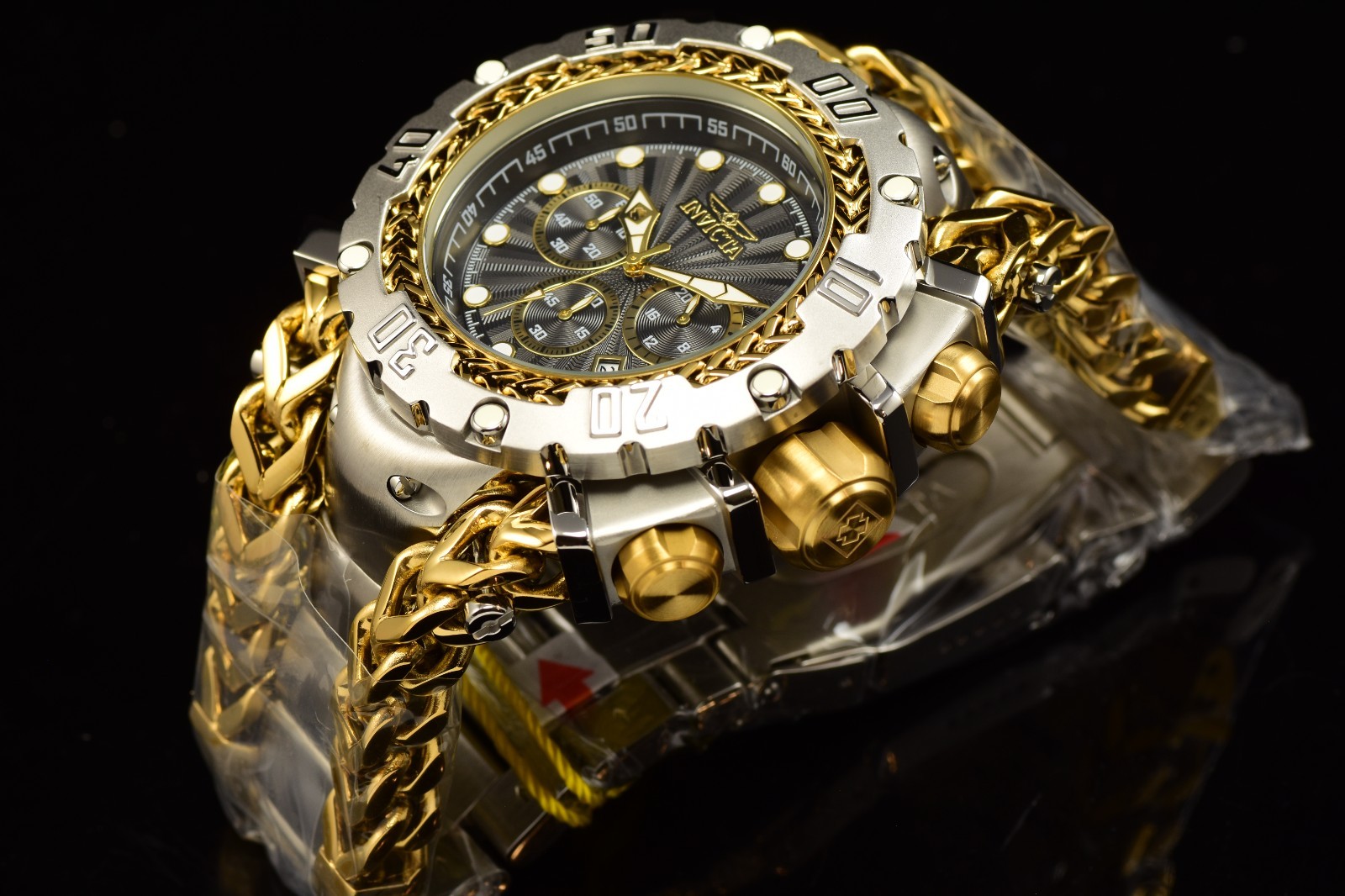 Invicta Men’s Gladiator Black Dial Chronograph Date Steel Gold Watch