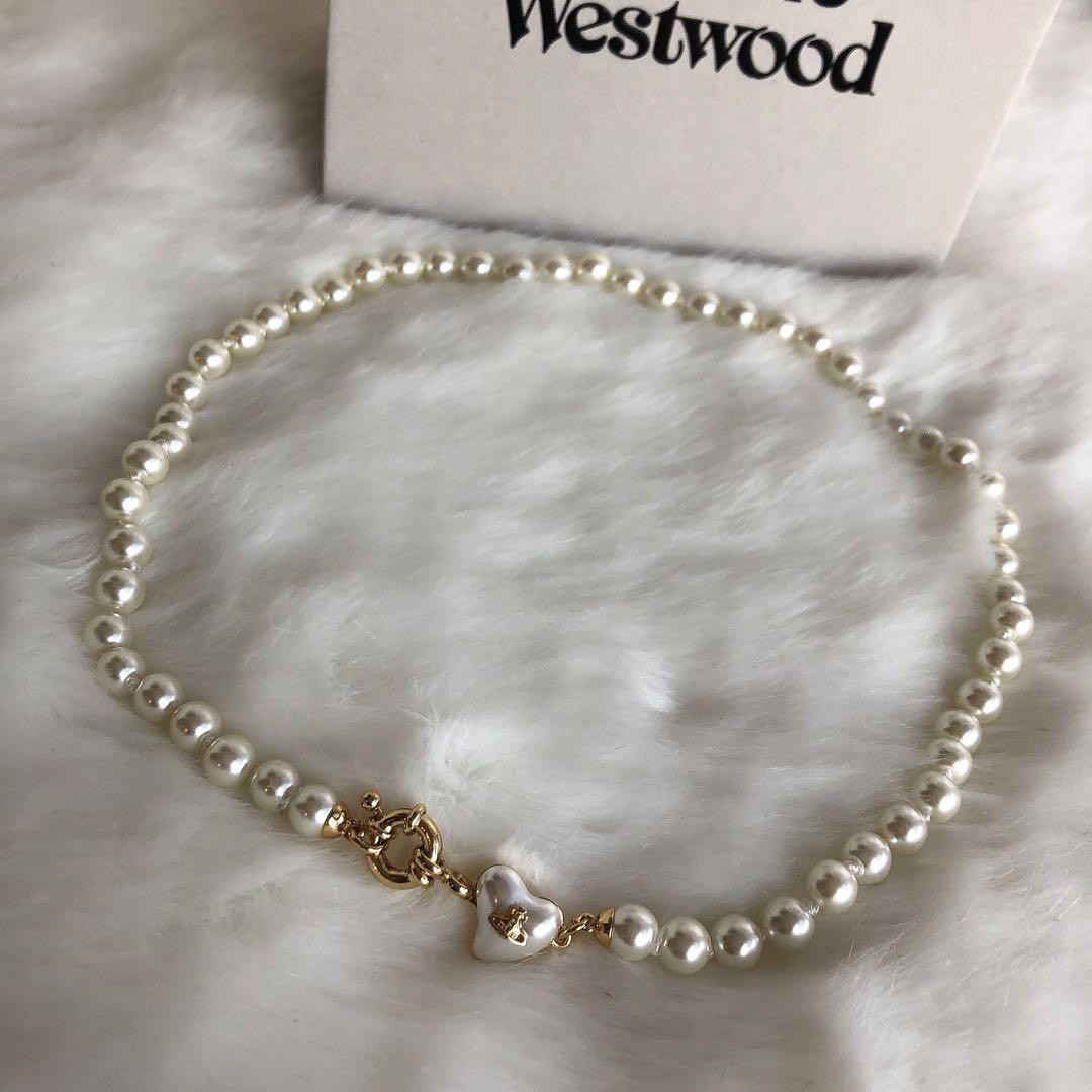 Vivienne Westwood Mini Heart Orb Gold Pearl Necklace Choker with drawstring