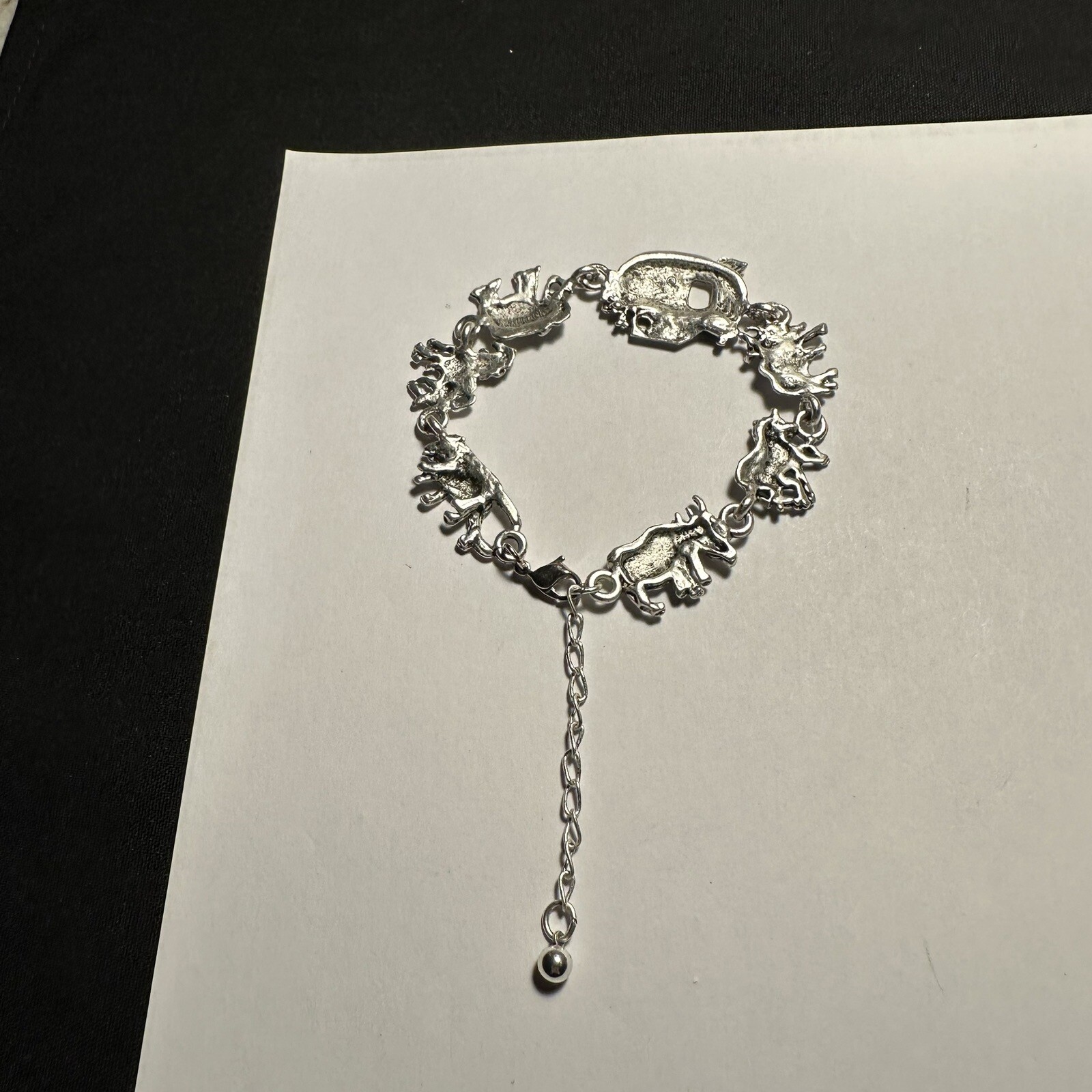 Silver Tone Noah’s Ark Animal Bracelet Extension Chain Adjustable 8 -9 1/2 Inch