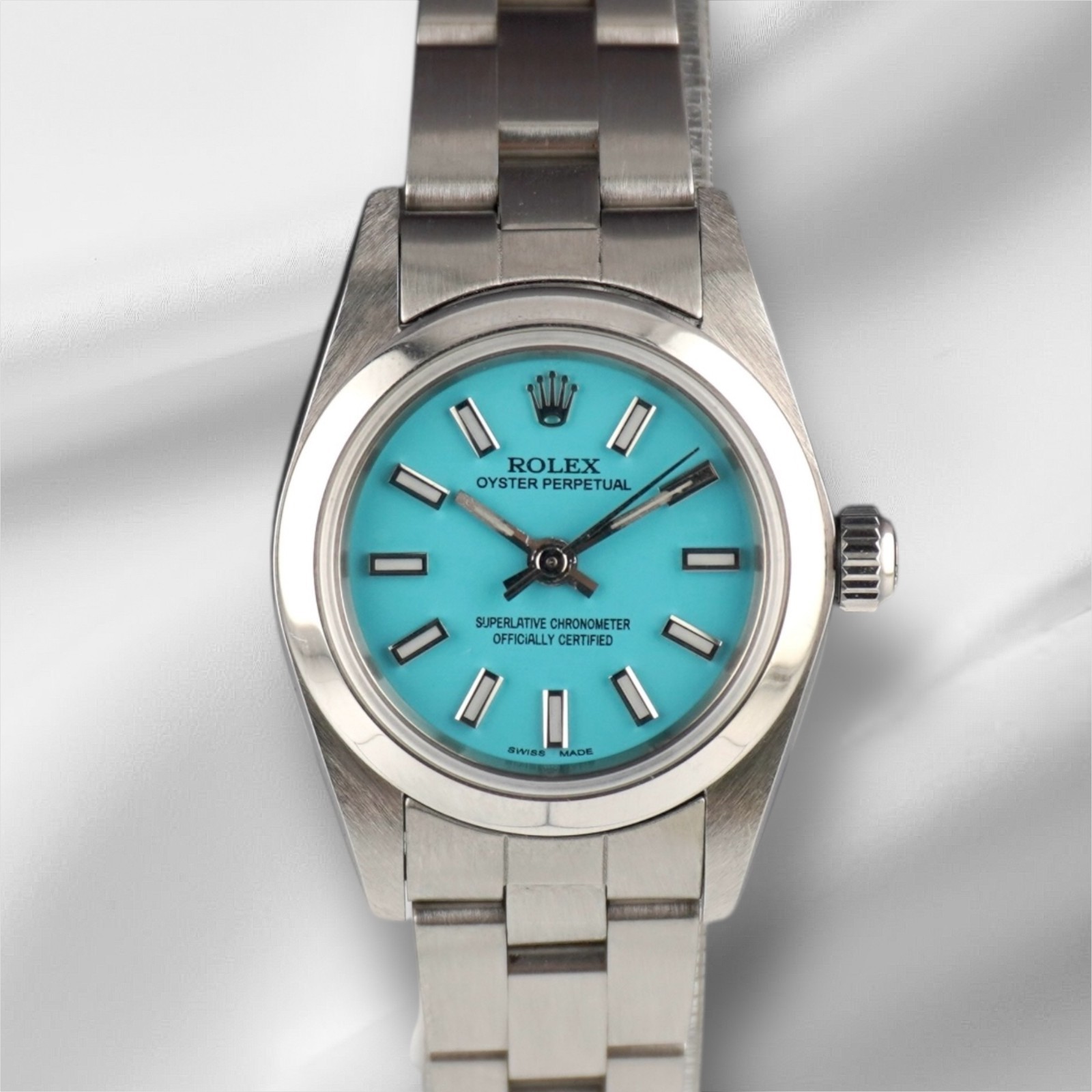 Rolex Oyster Perpetual 25mm Steel Baby Blue Dial Smooth Oyster Ladies Watch