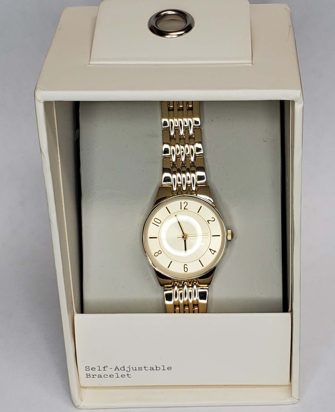 NEW Target Watch Womens Polished Gold Tone Self Adjustable Bracelet NEED BATTERY