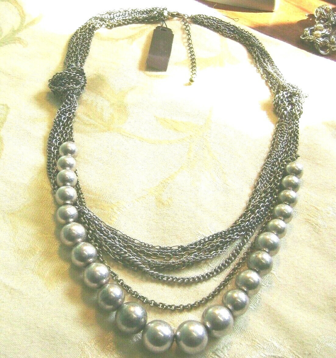 NEW- LAKE SHORE DRIVE STATEMENT MULTI CHAIN BEADED SILVER TONE NECKLACE!!!