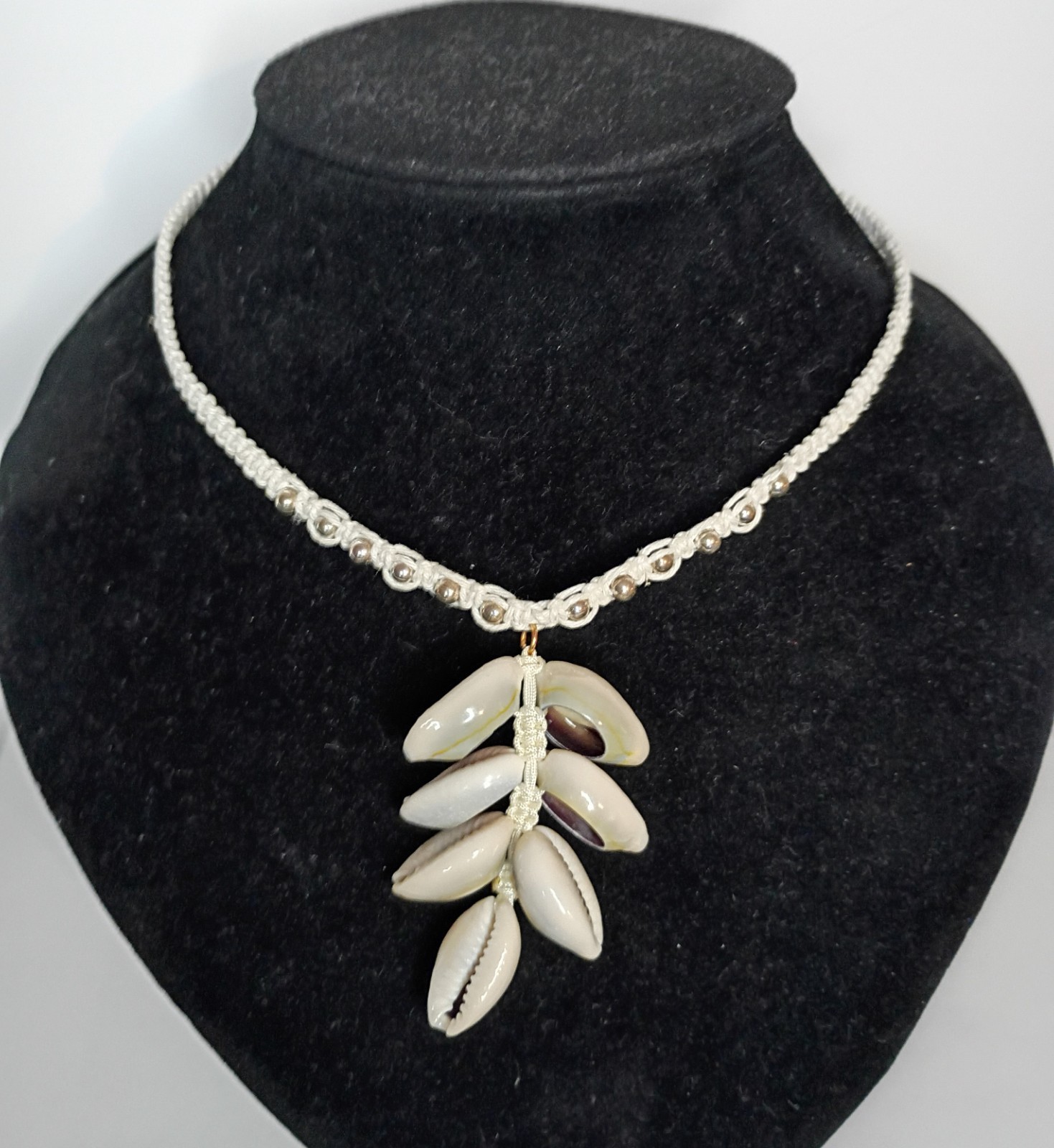 handmade hemp necklace with shell clusters pendant, handcrafted, BOHO, necklace