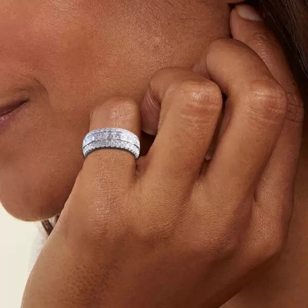 7.36 Ctw Asscher D/FL Moissanite Solid 14K White Gold Eternity Wedding Band Ring