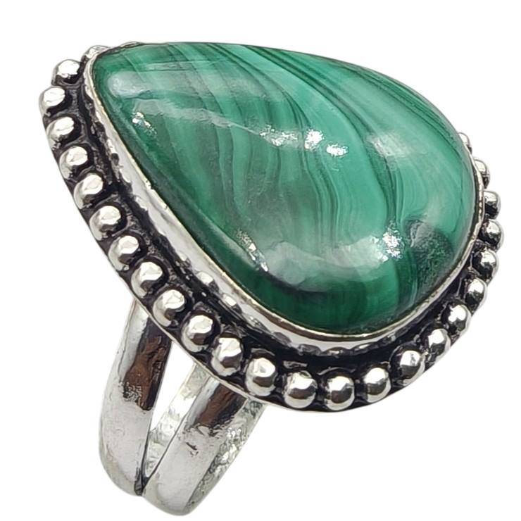 Malachite Natural Gemstone Antique Silver Plated Ring US Size-6.5 A 1132