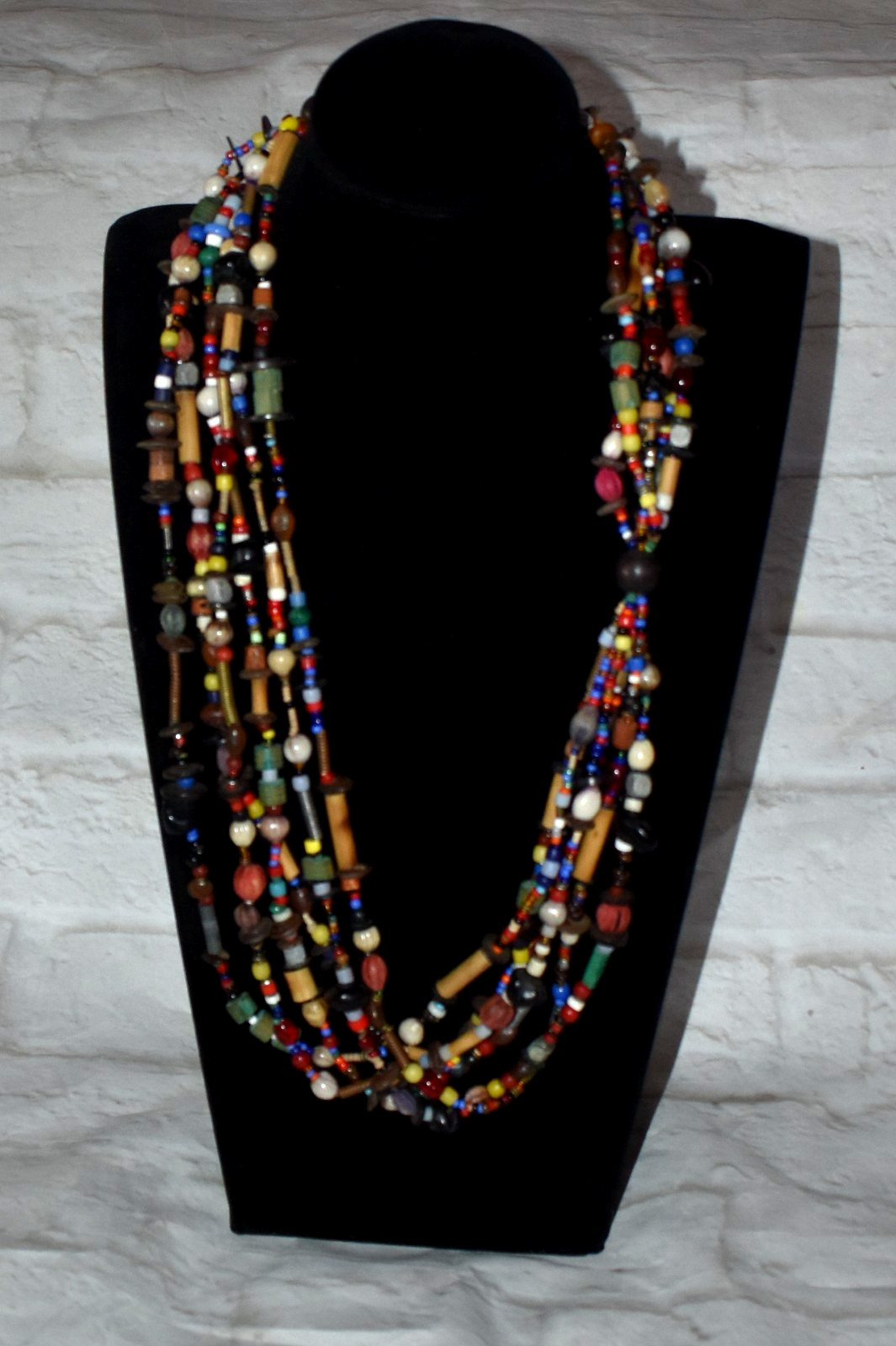 Vintage Multi Strand Trade Bead Necklace Various Beads Color Boho Ethnic 31″L B1