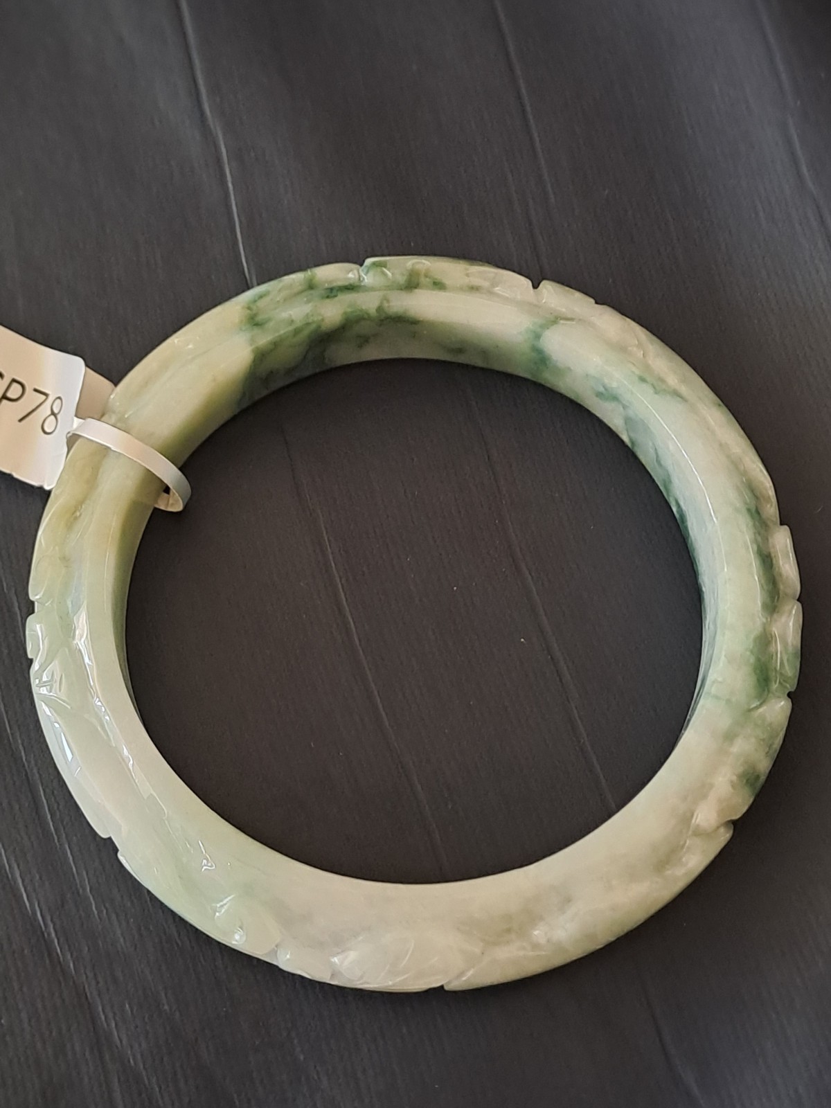 BURMESE JADEITE GRADE A CERTIFIED 300CTS ” DRAGON & PHOENIX ” CARVED BANGLE