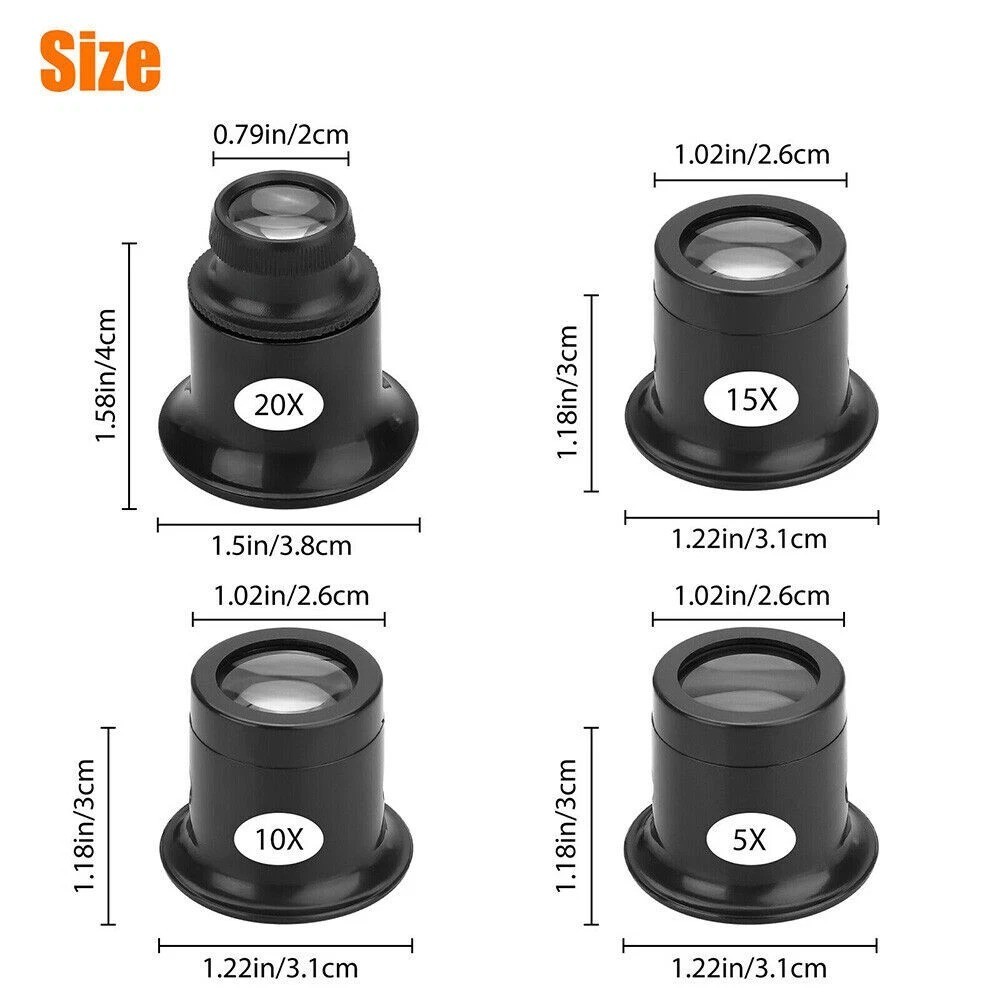 Pocket Magnifying Jewelry Eye Glass Magnifier Jewelers Loop Loupe 5X 10X 15X 20X