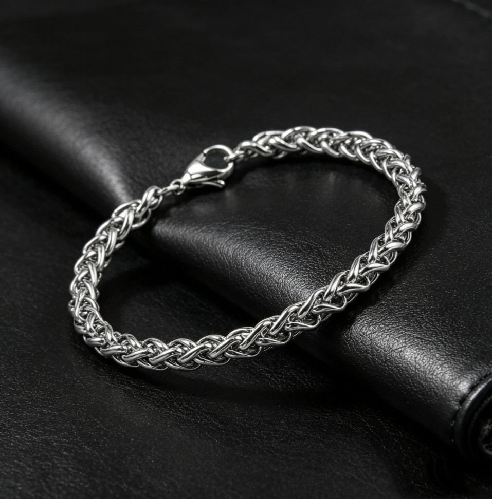 Fashion Silver Plated Alloy Polished Braided Keel Chain Bracelet for Women & Men